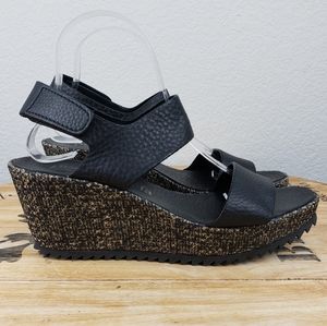 Pedro Garcia Black Textured Wedge Sandals